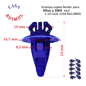 Grampa Azul Para Fender De Hilux, Sw4 (x 10 Unid)