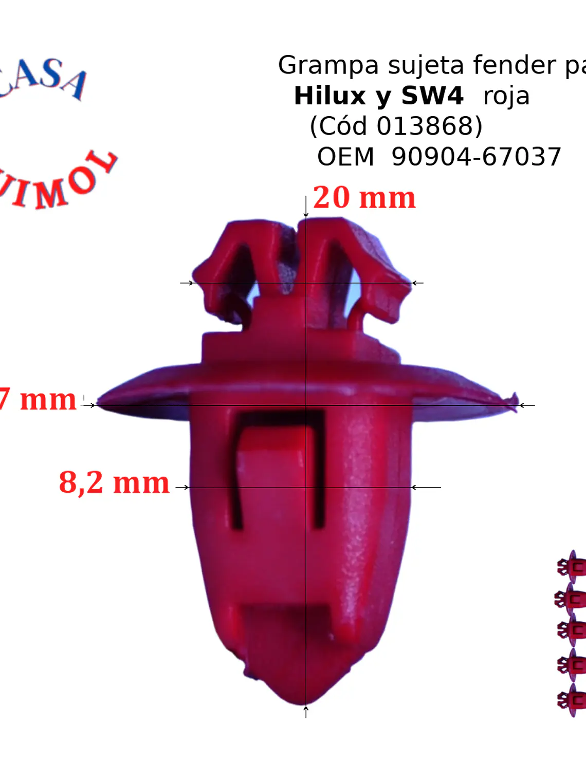 Grampa roja para fender de Hilux, SW4 y otros (x 10 Unid) 2