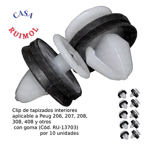 Clip tapizado Peug 207, 208, 308, 408 y otros (x 10 unid)