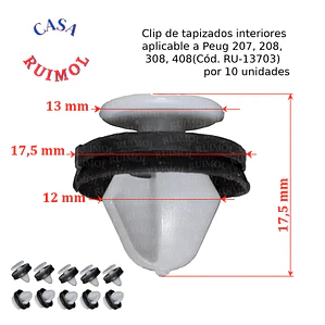 Clip tapizado Peug 207, 208, 308, 408 y otros (x 10 unid)