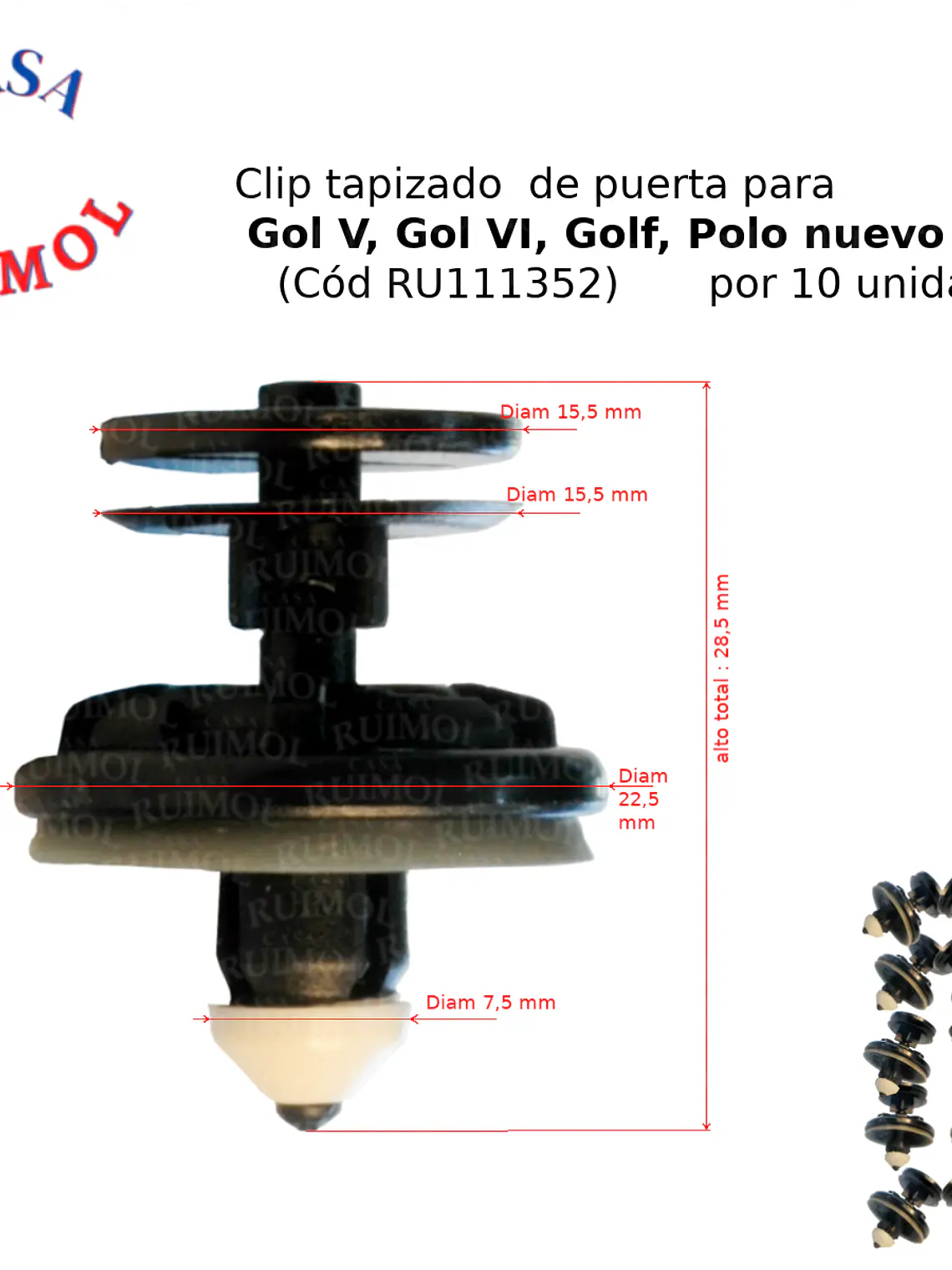 Clip tapizado VW Polo, Vento, Gol, Passat, Scirocco, etc (x 10 unid) 1