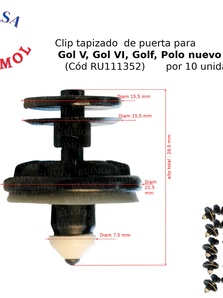 Clip tapizado VW Polo, Vento, Gol, Passat, Scirocco, etc (x 10 unid) 1