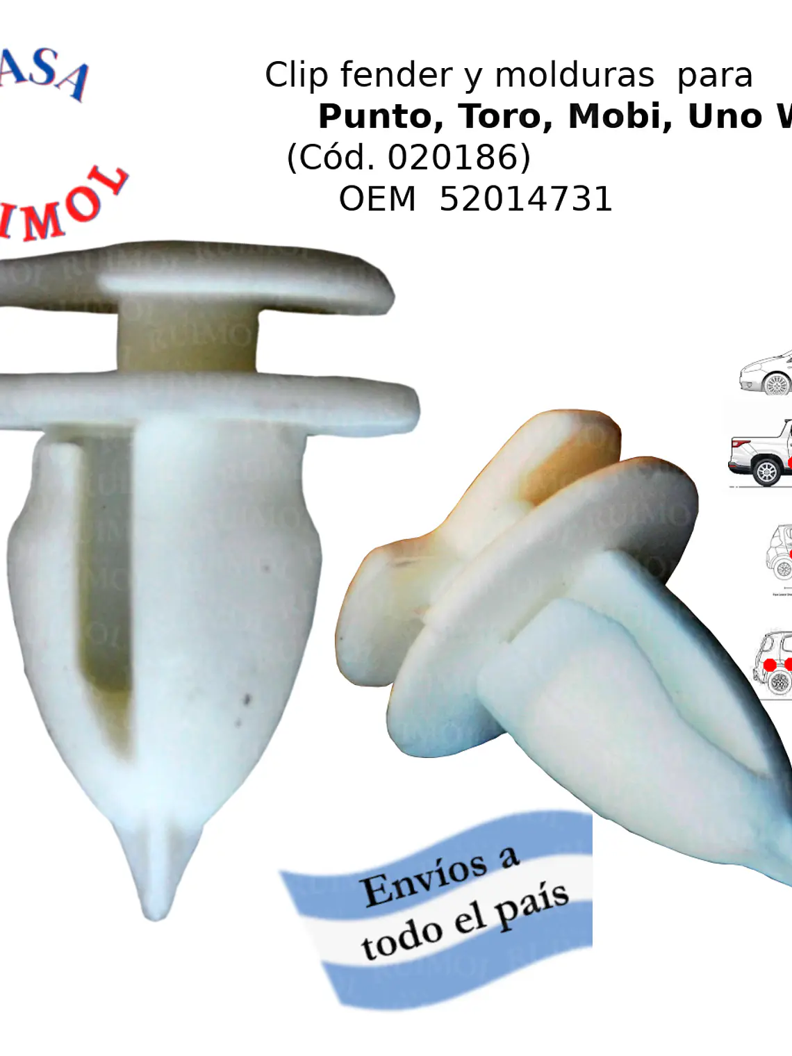 Clip fender y molduras Fiat Mobi, Toro, Punto blanco (por unidad) 1