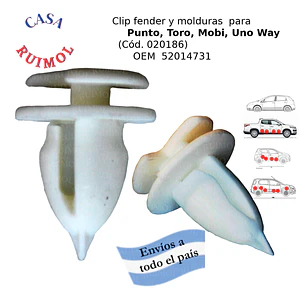 Clip fender y molduras Fiat Mobi, Toro, Punto blanco (por unidad)