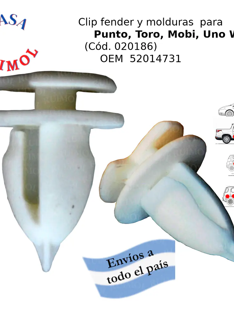 Clip fender y molduras Fiat Mobi, Toro, Punto blanco (por unidad) 1