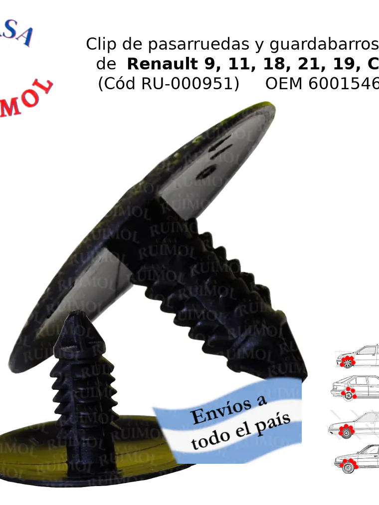 Clip guardabarros Renault 9, 11, 18, 21, 19, Clio por unidad 1