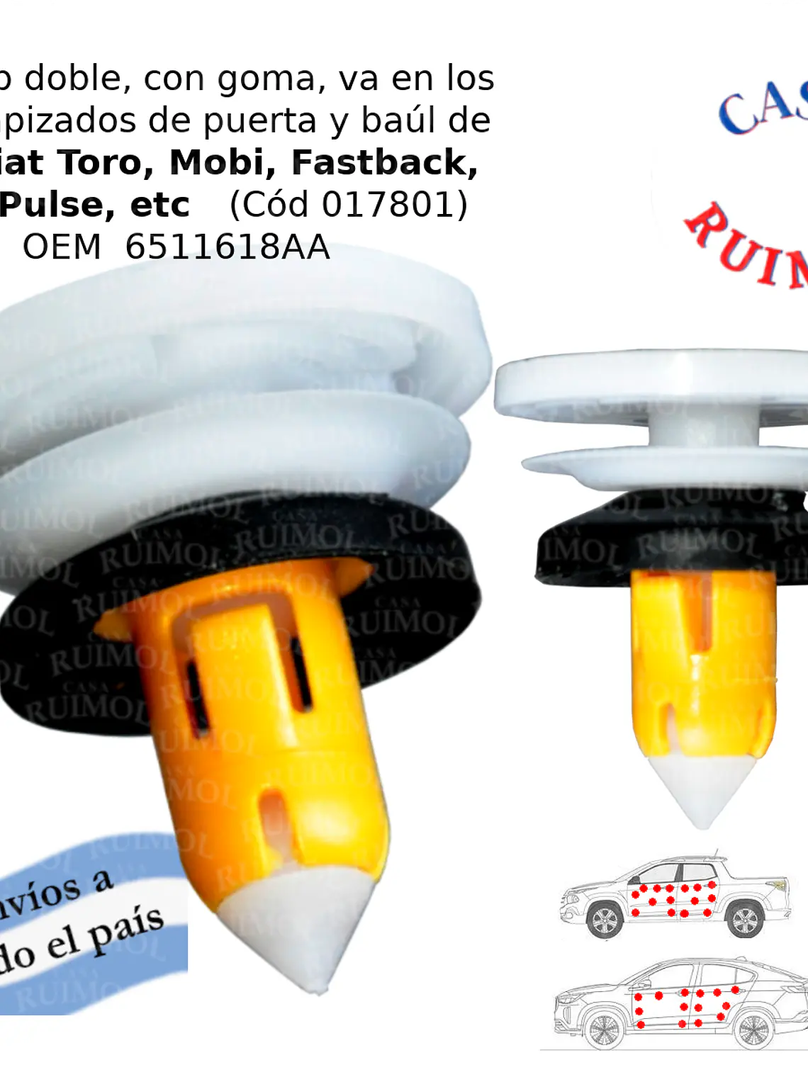 Clip de tapizado para Fiat Toro, Mobi, Fastback, Pulse y otros OEM 6511618AA 1