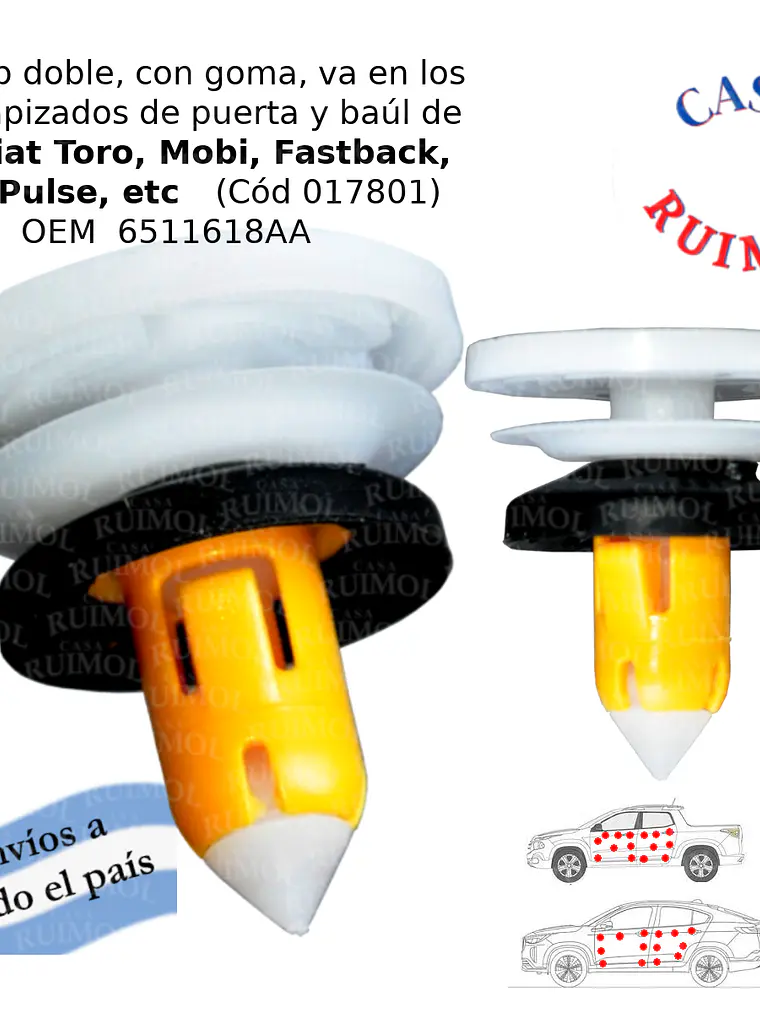 Clip de tapizado para Fiat Toro, Mobi, Fastback, Pulse y otros OEM 6511618AA 1