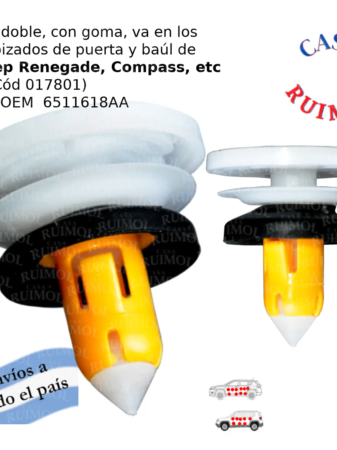 Clip grampa tapizado para Jeep Renegade, Compass y otros OEM 6511618AA 1