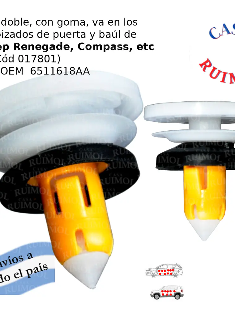 Clip grampa tapizado para Jeep Renegade, Compass y otros OEM 6511618AA 1