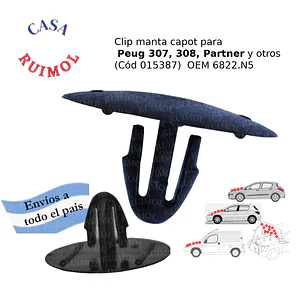 Clip manta capot Peug 206, 207, 307, Partner OEM 90467-T0014