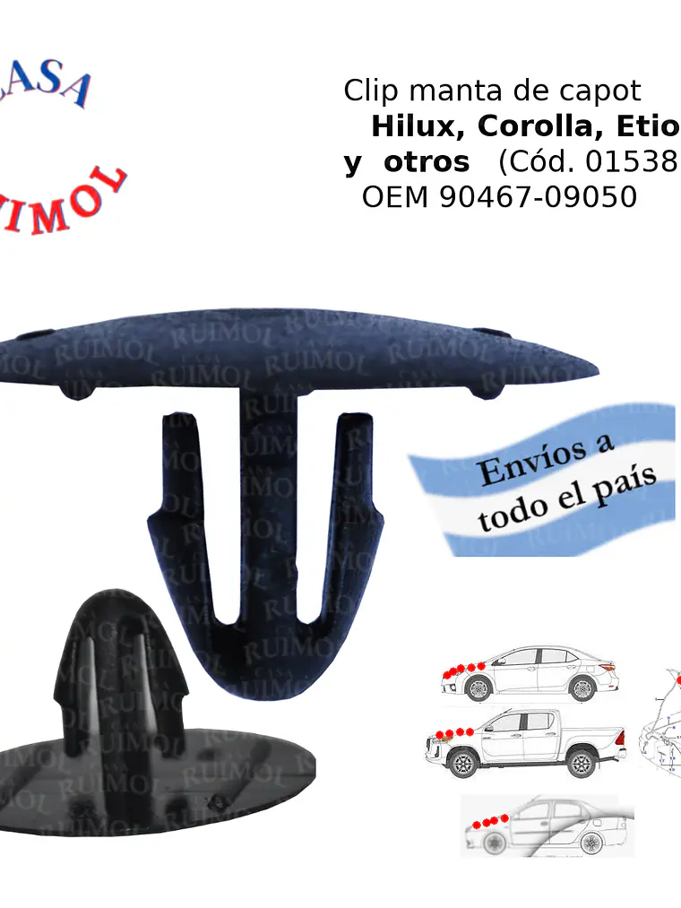 Clip para manta de capot de Toyota Hilux, Corolla, Yaris, y otros OEM 9046709050 1