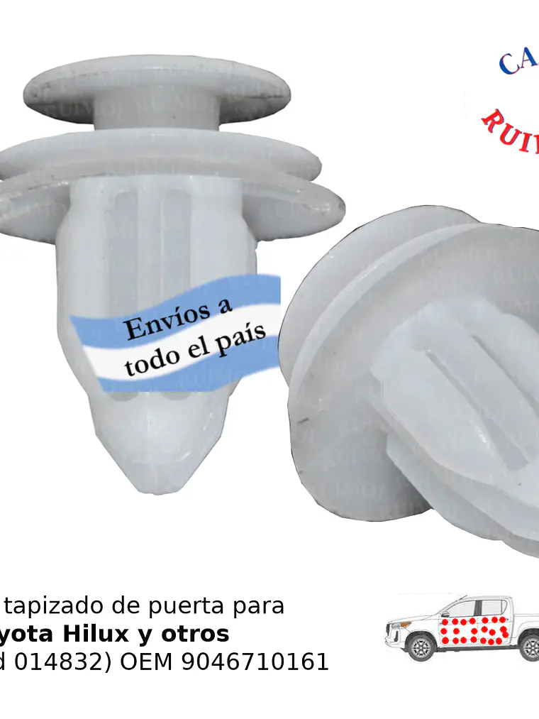 Clip de tapizados interiores Toyota Yaris, Etios, Corolla, Hilux OEM 90467-10161 1
