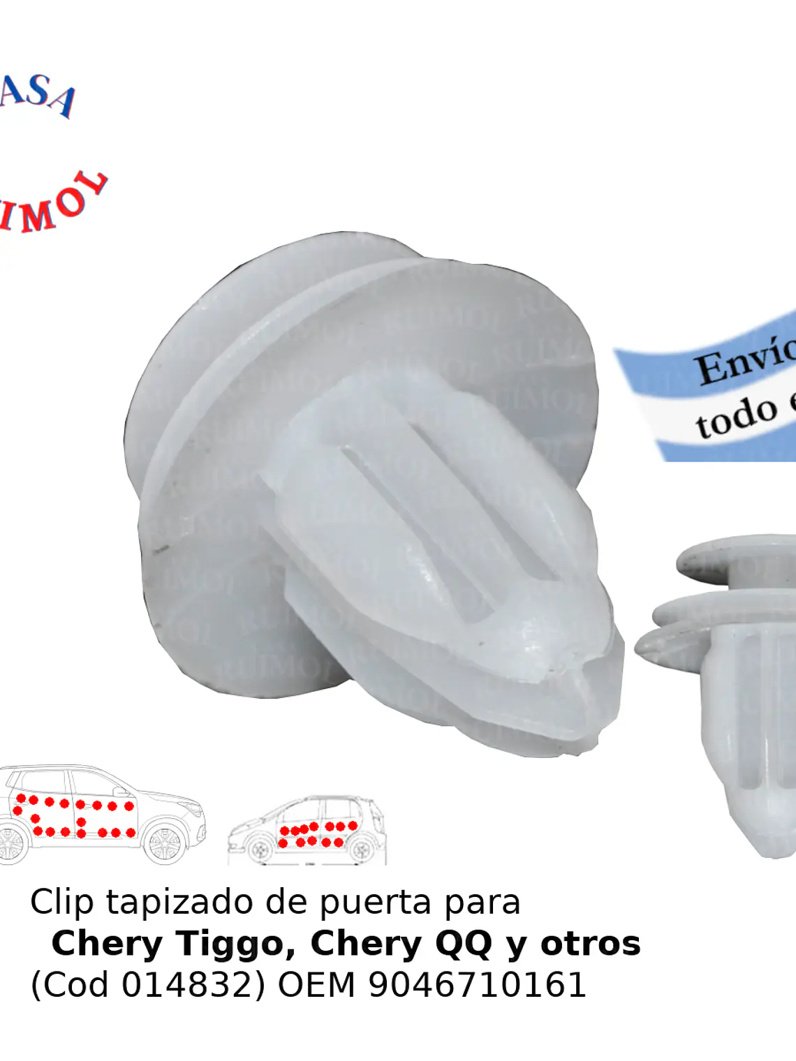 Clip grampa para tapizado de Chery Tiggo, Chery QQ y otros OEM 90467-10161 1