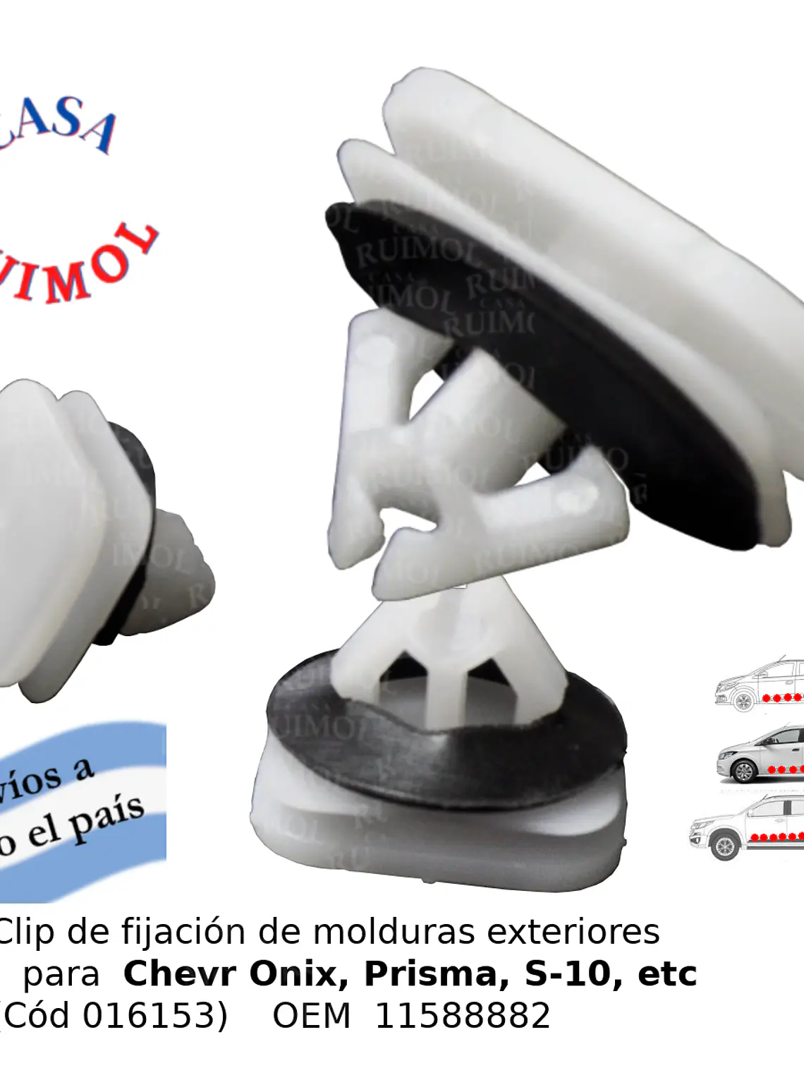 Clip grampa para moldura de puerta de Chevrolet S-10, Onix y otros OEM 11588882 1