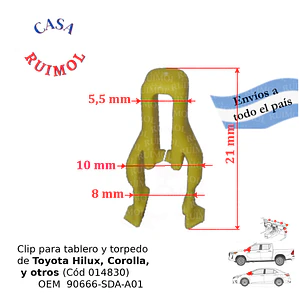 Clip tablero interior , torpedo y rejilla para Toyota Hilux, Corolla OEM 90666-SDA-A01