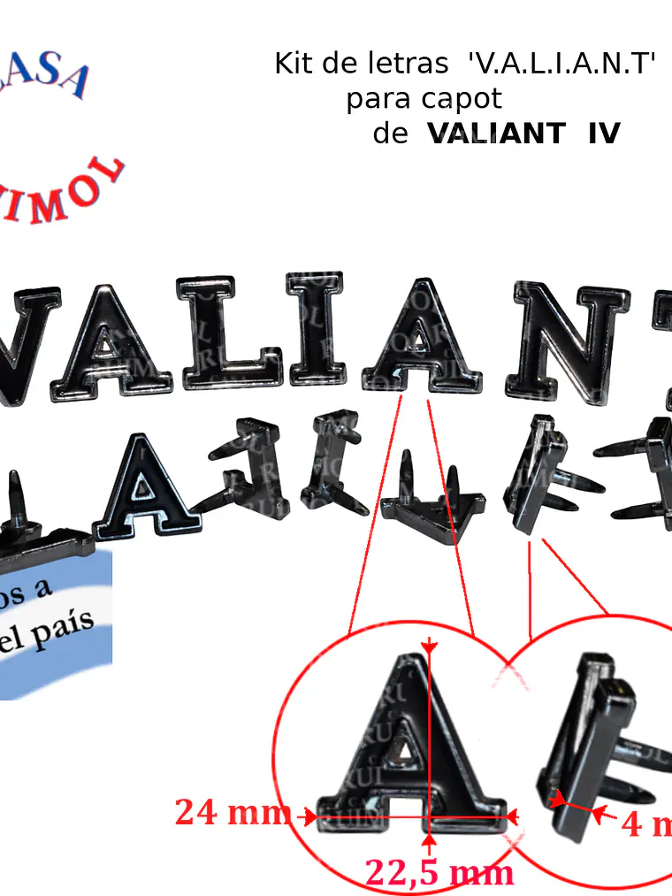 Kit de letras capot VALIANT para Valiant IV metálicas 1
