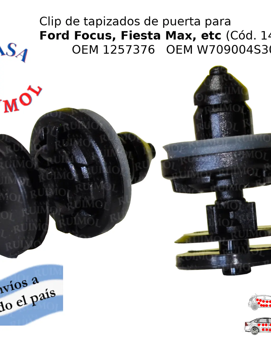 Clip de tapizado interior Focus, Fiesta KD, Ecosport KD y otros OEM 1257376 1