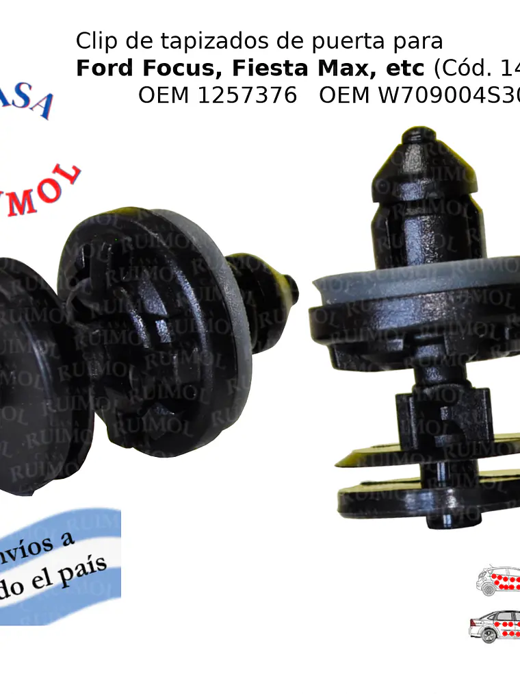 Clip de tapizado interior Focus, Fiesta KD, Ecosport KD y otros OEM 1257376 1