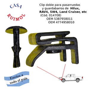 Clip traba paragolpes Toyota Hilux, SW4, Corolla y otros
