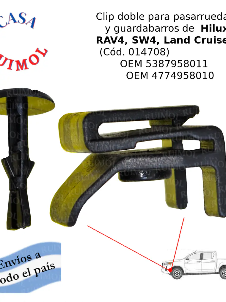 Clip traba paragolpes Toyota Hilux, SW4, Corolla y otros 2