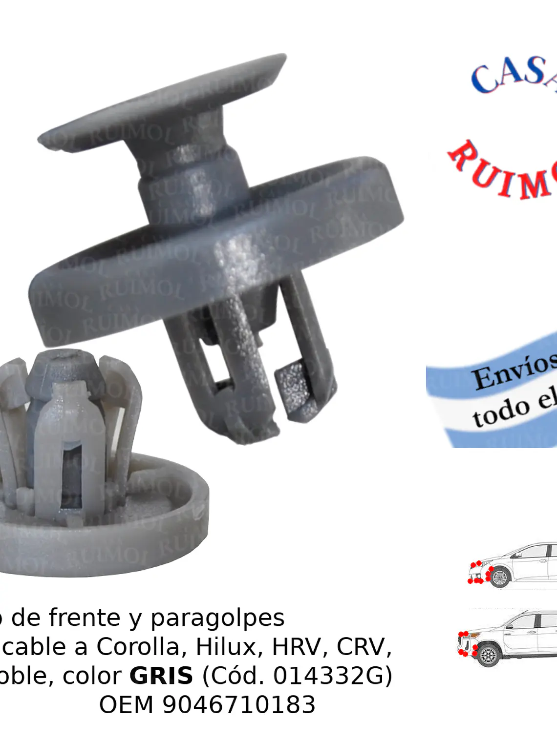 Clip Tapizados y Pasarruedas Hilux Y Corolla color GRIS OEM 9046710183 1
