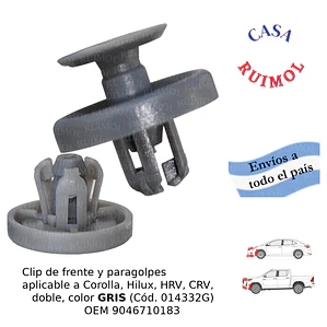 Clip Tapizados y Pasarruedas Hilux Y Corolla color GRIS OEM 9046710183