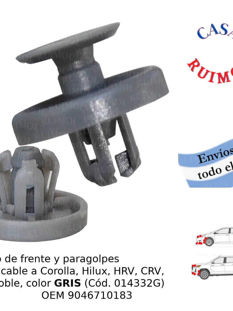 Clip Tapizados y Pasarruedas Hilux Y Corolla color GRIS OEM 9046710183 1