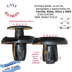 Clip de pasarruedas, paragolpes, tapizados de Etios, Corolla, Hilux y otros OEM 90467 07215