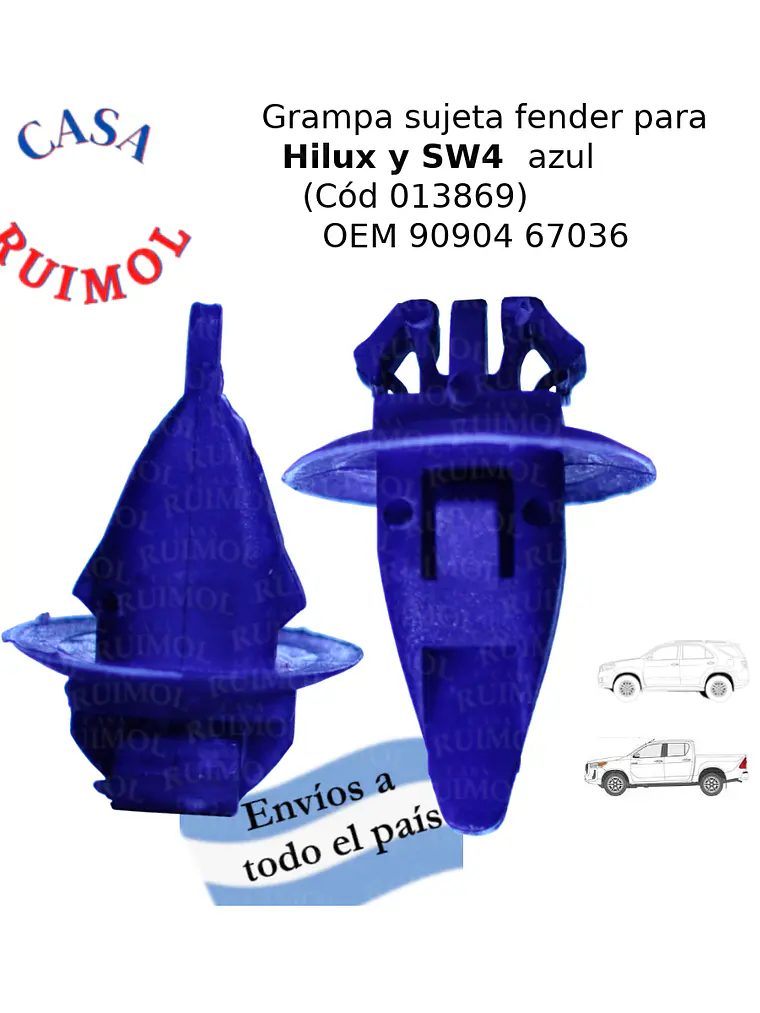 Grampa Azul Para Fender De Hilux, Sw4 OEM 90904 67036 1