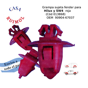 Grampa roja para fender de Hilux, SW4 y otros OEM 90904-67037