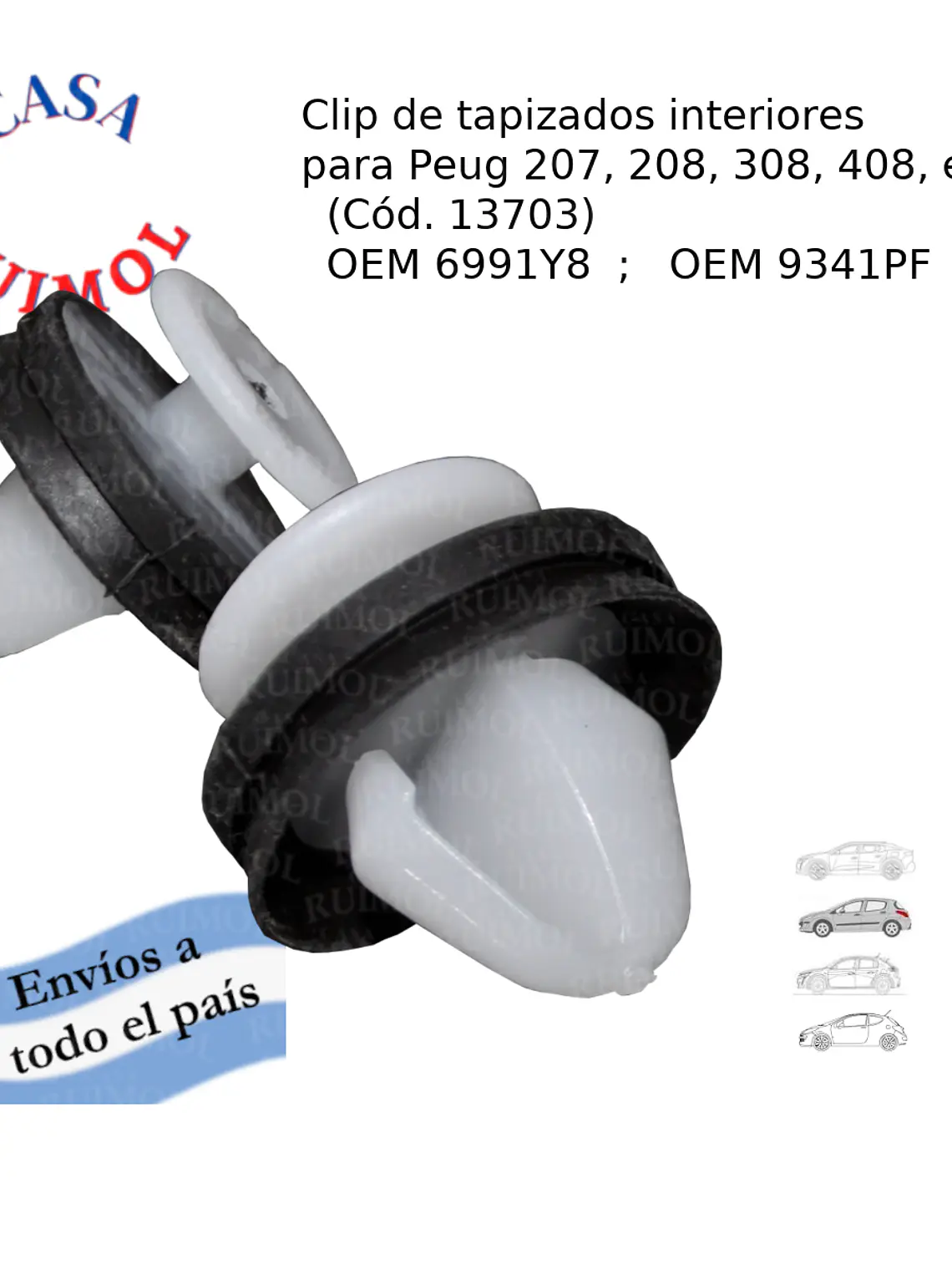 Clip tapizado Peug 207, 208, 308, 408 y otros OEM 6991Y8 - OEM 9341PF 1