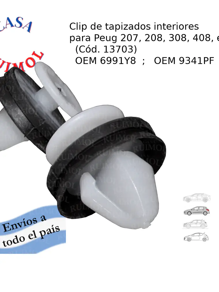Clip tapizado Peug 207, 208, 308, 408 y otros OEM 6991Y8 - OEM 9341PF 1