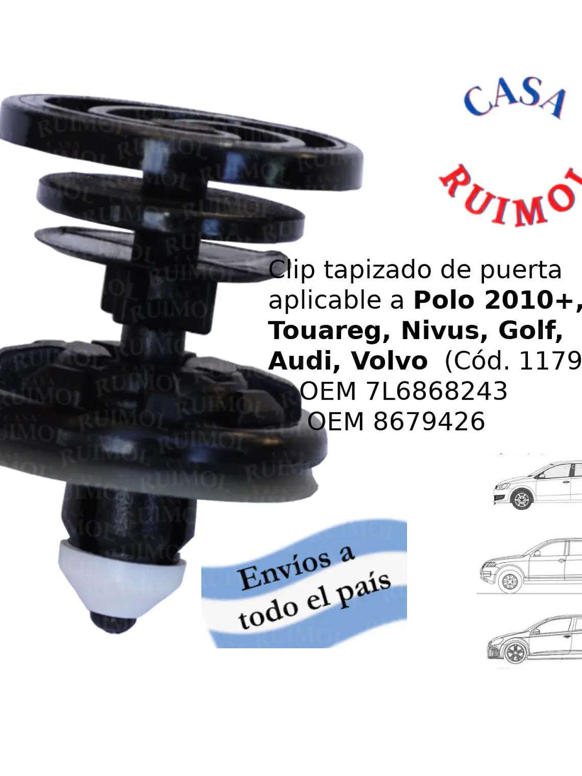 Clip tapizado Golf, Touareg, Polo, Audi, Volvo OEM 7L6868243  -  OEM 8679426 1