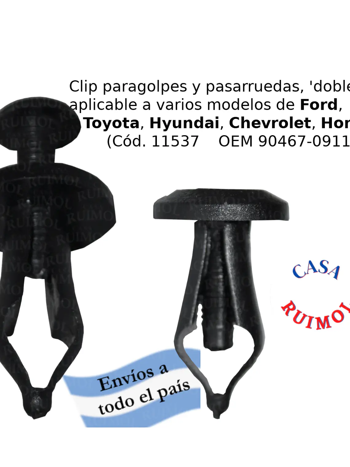 Clip doble, para fijación de paragolpes y rejilla Ford Ranger, Ecosport y otros OEM 90467-09101 1