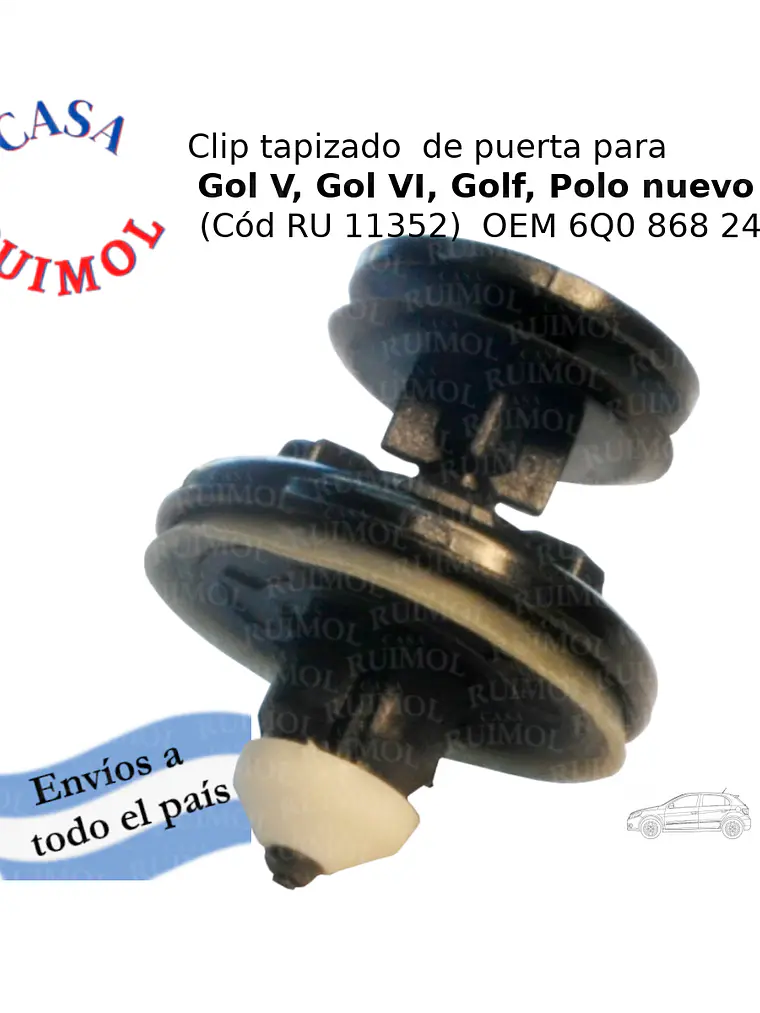 Clip tapizado VW Polo, Vento, Gol, Passat, Scirocco, etc OEM 6Q0 868 243 1
