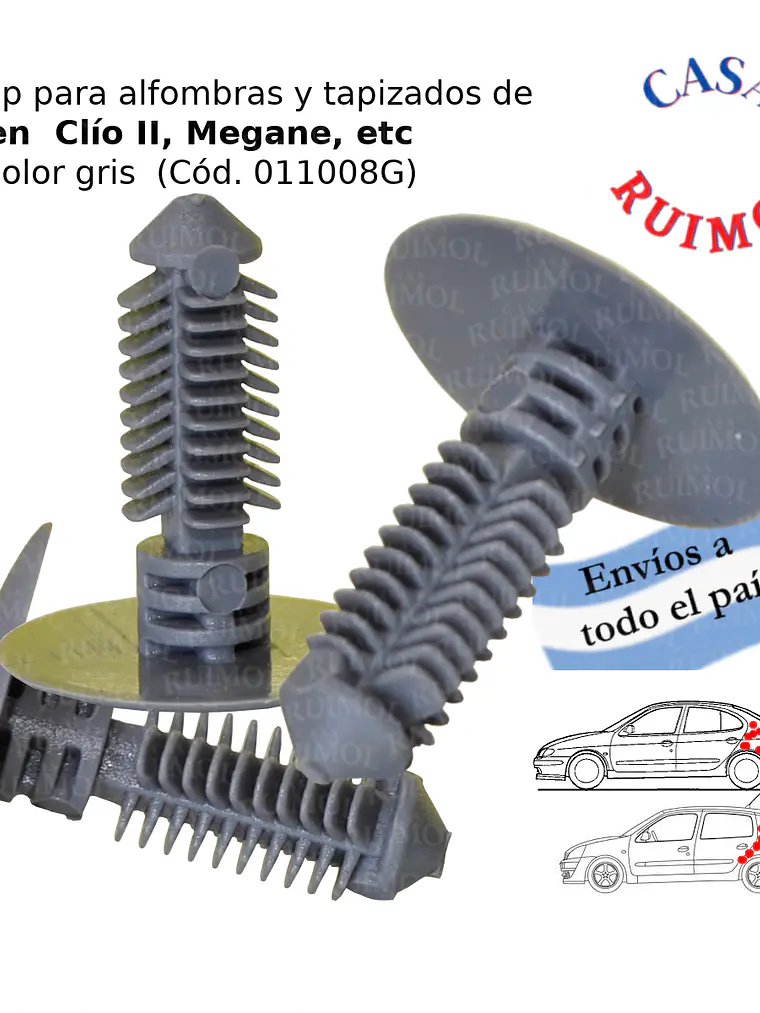 Clip grampa para alfombra y tapizados de Renault Clío II, Megane y otros color GRIS 1