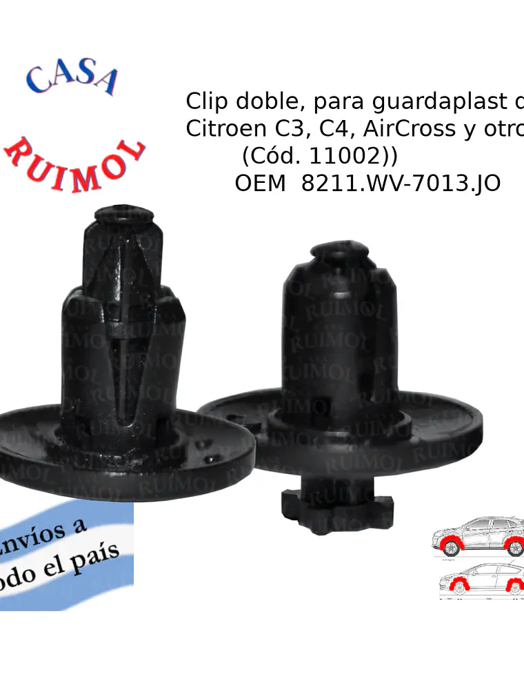 Clip grampa para guardaplast de Citroen C3, C4, AirCross y otros OEM 8211.WV 1