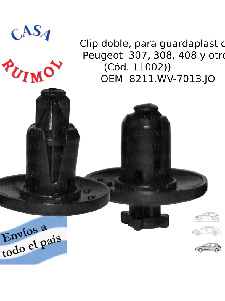 Clip grampa guardaplast de Peug 307, 308, 408 y otros OEM 8211.WV - OEM 7013.JO 1
