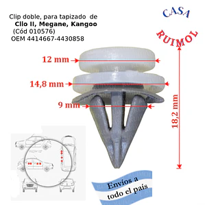 Clip de tapizado Renault Clïo II, Megane, Kangoo OEM 4414667 . OEM 4430858 . OEM 7703077430
