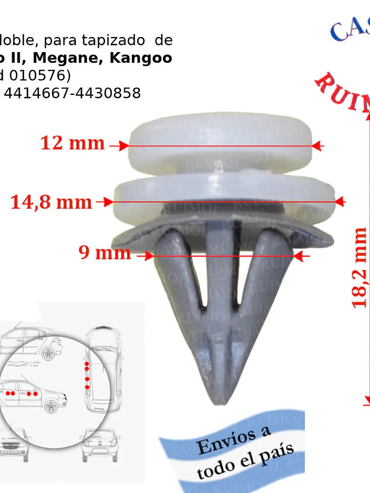 Clip de tapizado Renault Clïo II, Megane, Kangoo OEM 4414667 . OEM 4430858 . OEM 7703077430 1