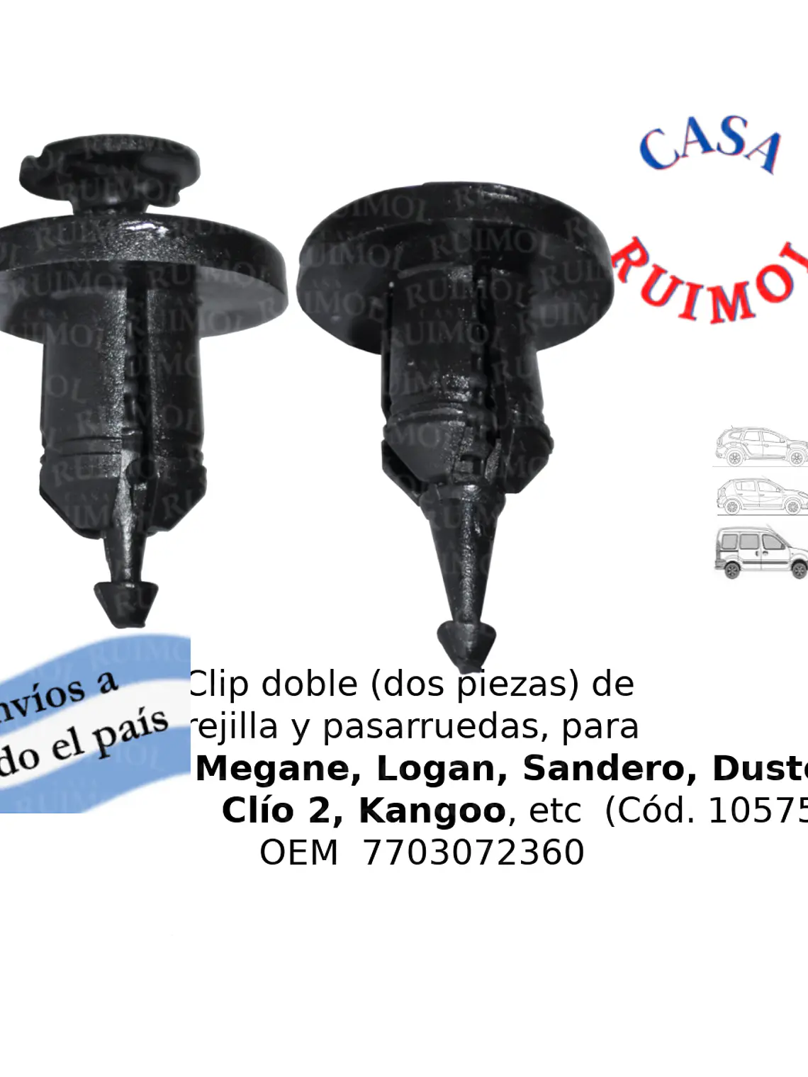 Clip grampa de rejilla y pasarruedas para Renault Clío 2, Kangoo, Megane y otros OEM 7703072360 1
