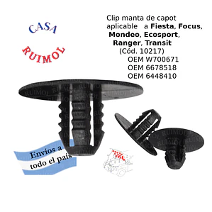 Clip grampa de manta de capot para Ford Ecosport, Fiesta, Ranger, Focus y otros OEM W700671