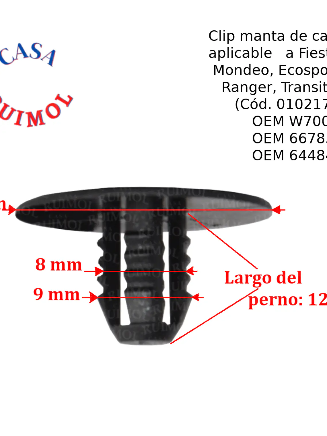 Clip grampa de manta de capot para Ford Ecosport, Fiesta, Ranger, Focus y otros OEM W700671 2