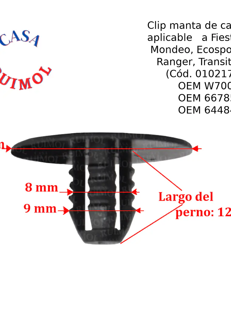 Clip grampa de manta de capot para Ford Ecosport, Fiesta, Ranger, Focus y otros OEM W700671 2