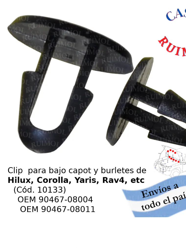 Clip para bajo capot y burletes de Hilux, Corolla, Yaris, Rav4 OEM 9046708004 1
