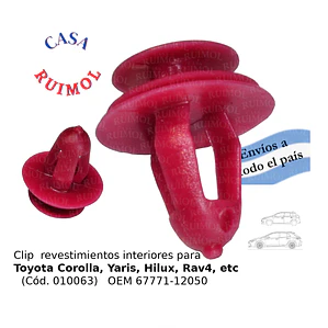 Clip tapizado puerta Toyota Yaris, Corolla, Hilux rojo OEM 67771-12050