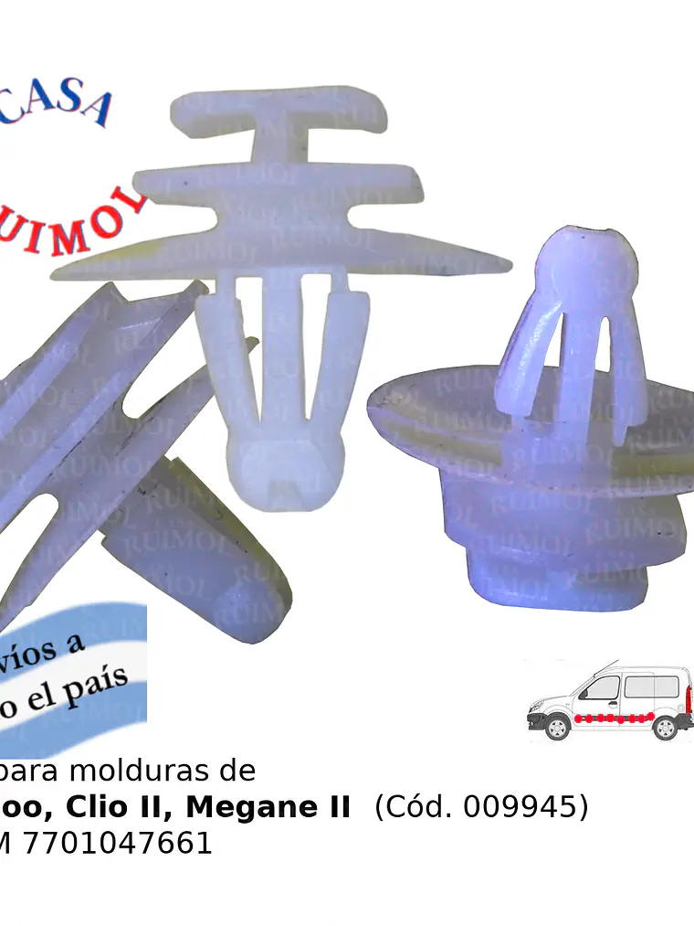 Clip moldura puerta para Renault Kangoo, Clio II, Megane OEM 7701047661 1