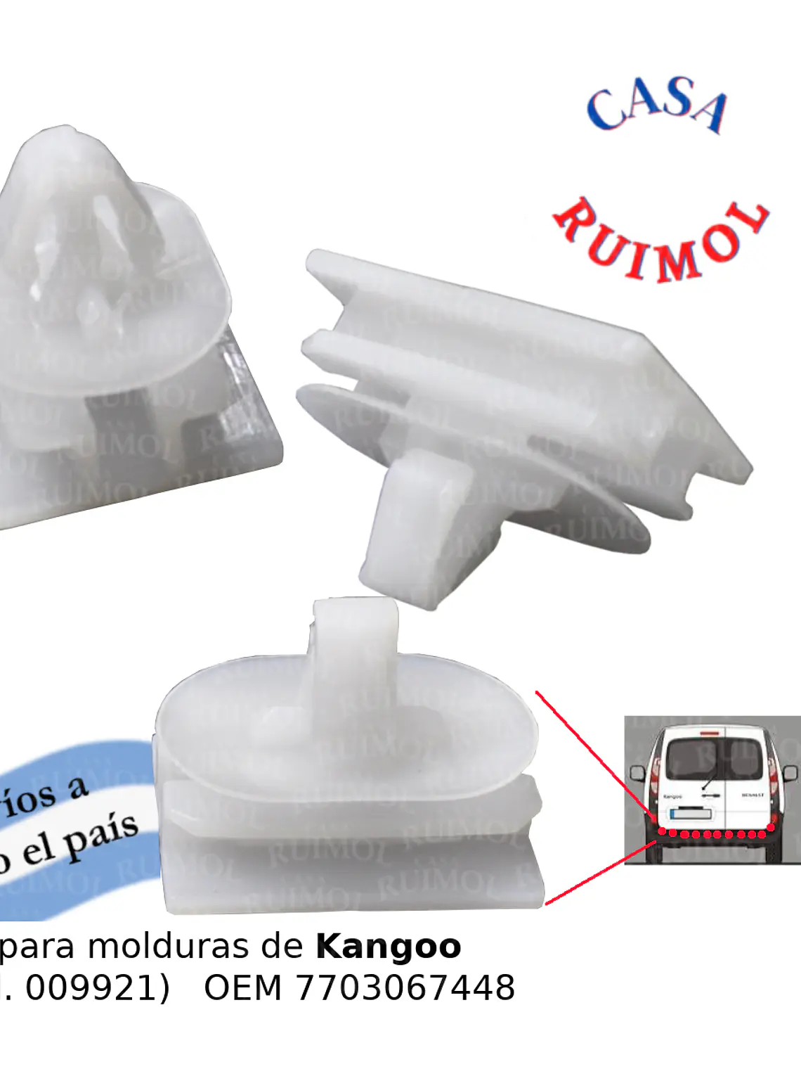 Clip grampa moldura de porton Renault Kangoo OEM 7703067448 1