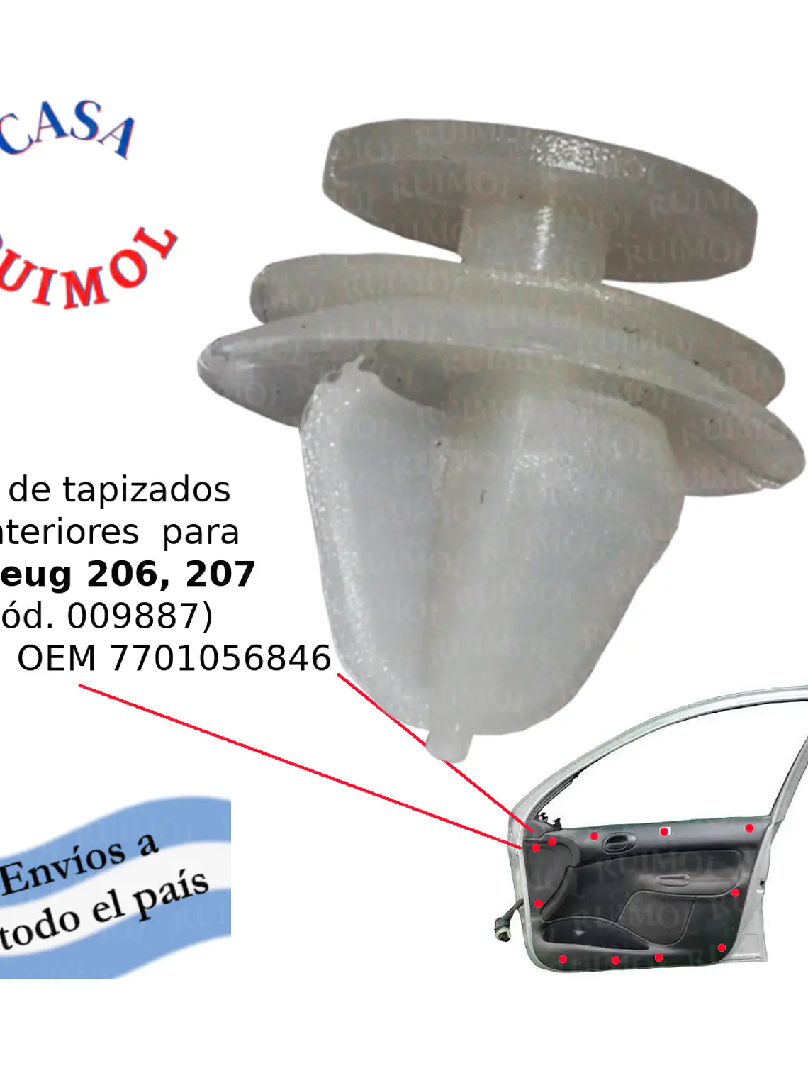 Clip grampa de tapizado interior para Peugeot 206 y 207 OEM 7701056846 1